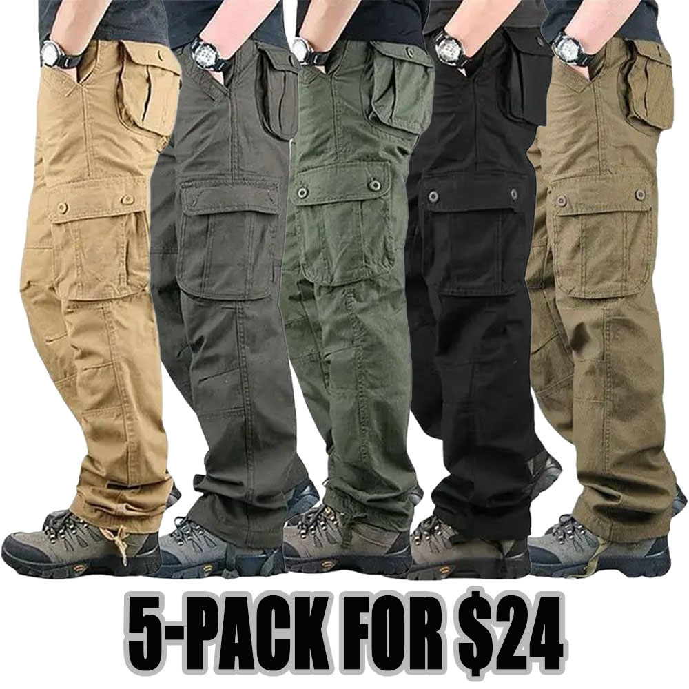 Men’s Cargo Pants - Casual Basic, Mid Waist, Plain, Polyester, Multi-Pocket, Loose Fit