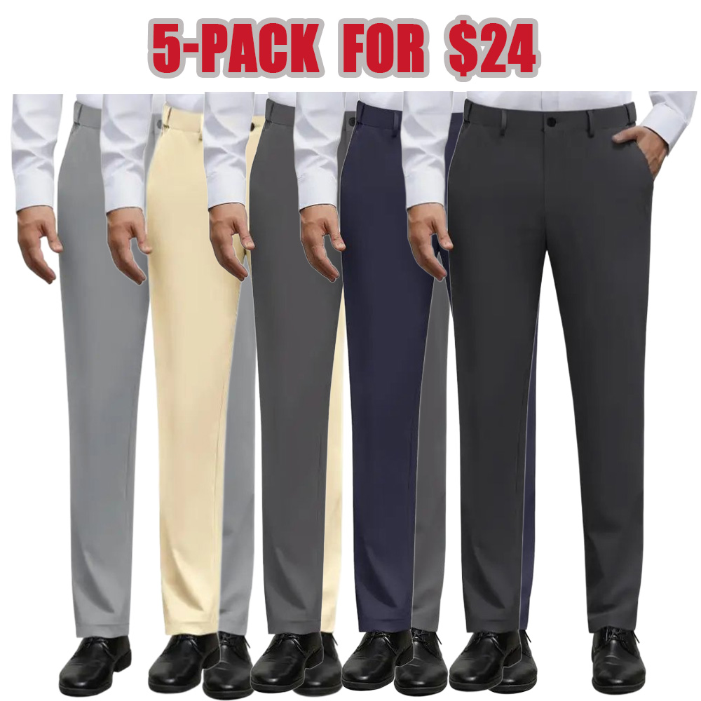 Men's Stretch Dress Pants No Iron Golf Pants Expandable Waist Flat Front Business Casual Formal Pants