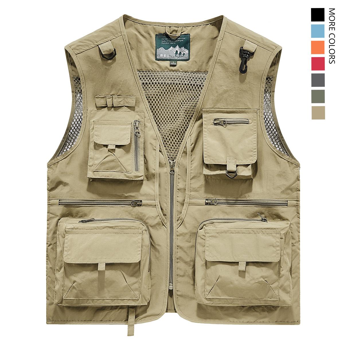 Made from 100% nylon, anti-static design ensures safety (true size). Men&rsquo;s fashion quick-dry mesh casual outdoor multi-pocket fishing photography vest/work vest jacket with multiple pockets, suitable for outdoor activities.