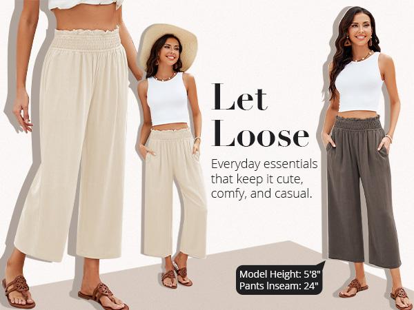 GRAPENT Texairon Linen Capri Pants for Women High Waisted Wide Leg Linen Palazzo Trousers Pull On Elastic Smock Waist Loose Flowy Pants, Women's Clothes, Linen Pants Women,summerwins,summeroutfits,vacationoutfits,beachoutfits GRAPENT Texairon Linen Capri Pants for Women High Waisted Wide Leg Linen Palazzo Trousers Pull On Elastic Smock Waist Loose Flowy Pants, Women's Clothes, Linen Pants Women,summerwins,summeroutfits,vacationoutfits,beachoutfits