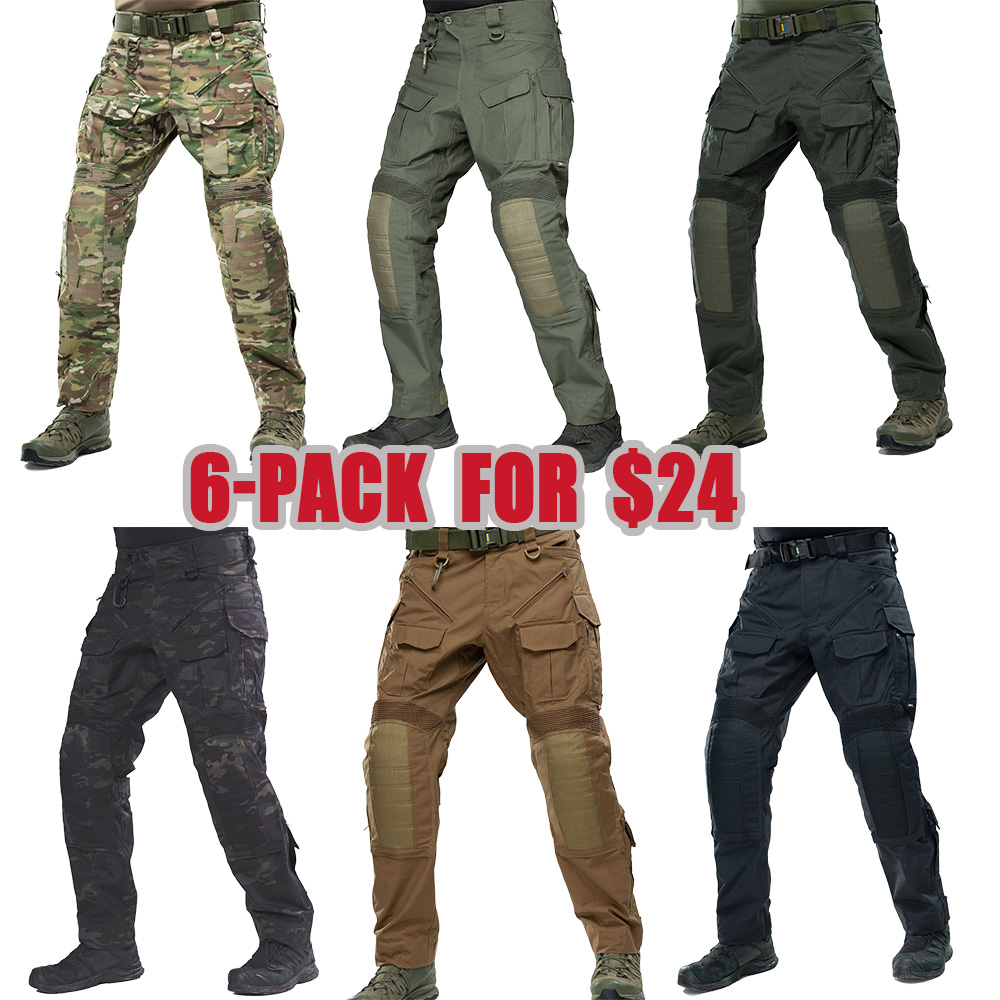 Men's Multi-Pocket Tactical Work Pants, Knee-Padded Combat Pants