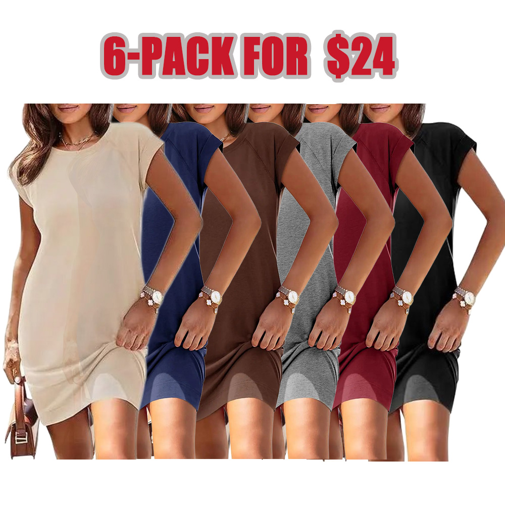 Women's Summer T Shirt Dress Casual Cap Sleeve Crewneck Loose Shift Mini Dresses