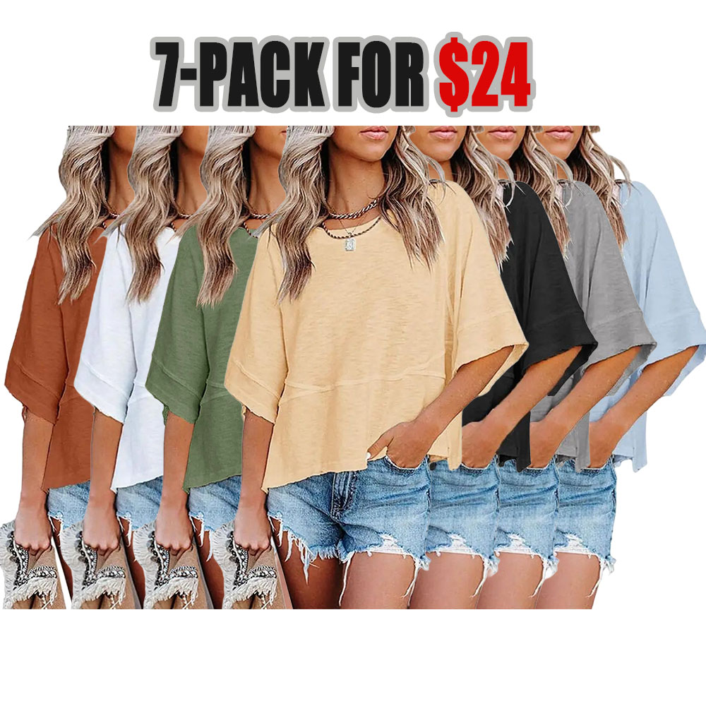 Women's Summer Casual Crewneck Batwing Half-Sleeve Oversized Tshirt