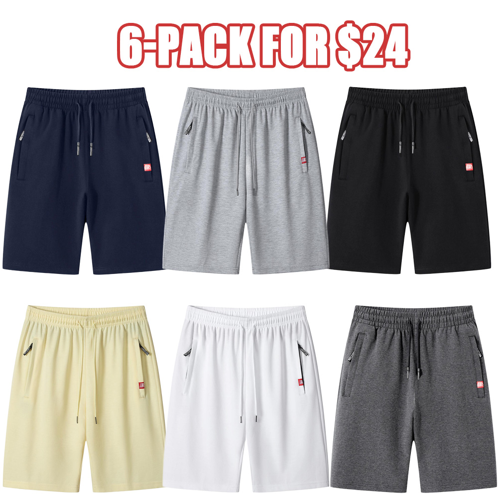 Men's 6-Piece Breathable Casual Sporty Chic Fitted Cut Summer Shorts with Drawstring, Zipper, Fashion Design for Beach, Cycling, Daily Wear