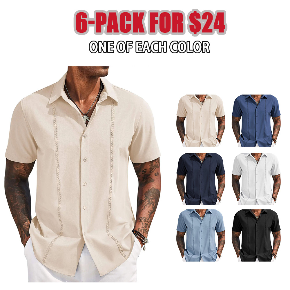Mens Cuban Guayabera Short Sleeve Shirt Casual Summer Beach Tops Button Down Untucked Shirts