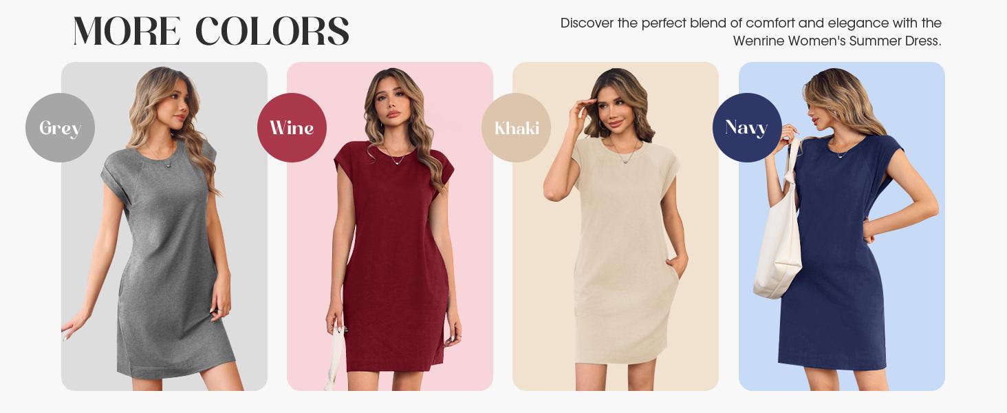 Wenrine Women's Summer T Shirt Dress Casual Cap Sleeve Crewneck Loose Shift Mini Dresses