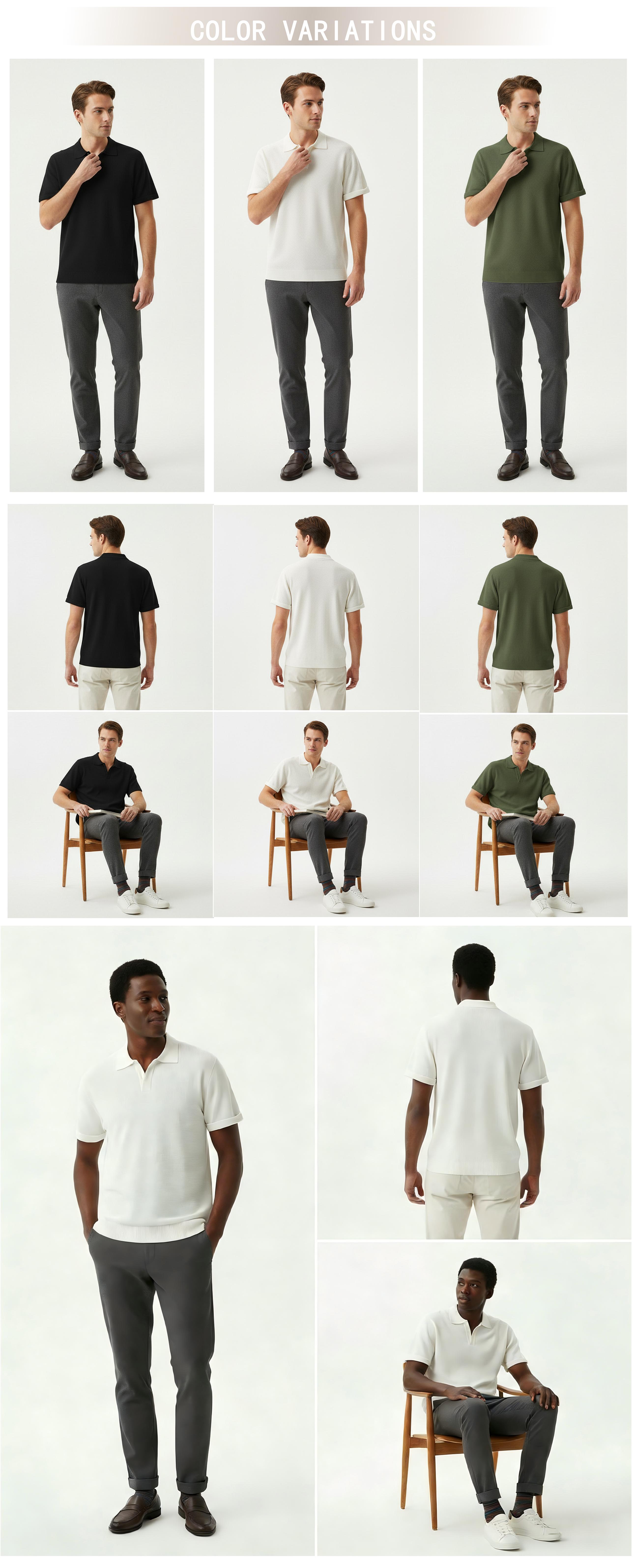 #SummerVibes 2026 Men's V Neck Short Sleeve Stretch Knit Polo Shirt Men's Ribbed Polo Shirt - Short Sleeve V-Neck Polo Shirt - Casual Summer Polo Shirt for Golfing, Leisure, Daily Work, Formal Occasions