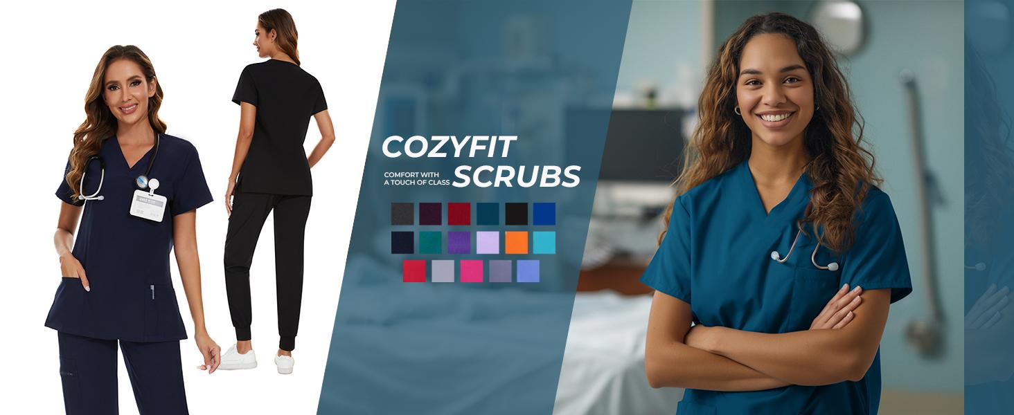 COZYFIT Scrubs Luna Vital Set for Women - Stretch V-Neck Scrub Top & Jogger Pant with 8 Pockets COZY SCRUBS