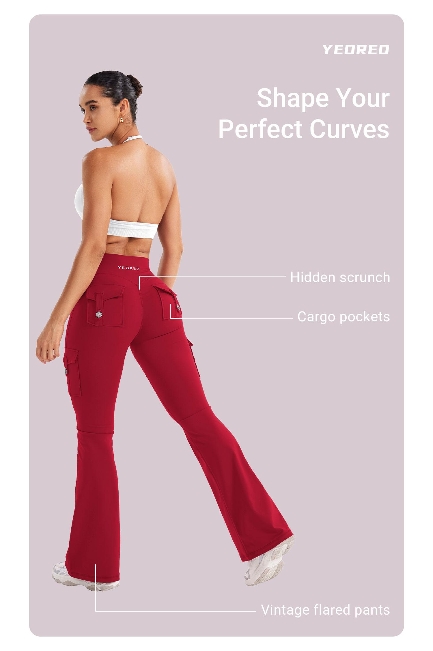 YEOREO CoreFlex Women's Workout Flare Leggings with Pockets Hidden Scrunch High Waisted Cargo Gym Yoga No Front Seam Leggings Flared Joggers Fitness Outfit Camouflage Sports Pants 75% Nylon 25% Spandex