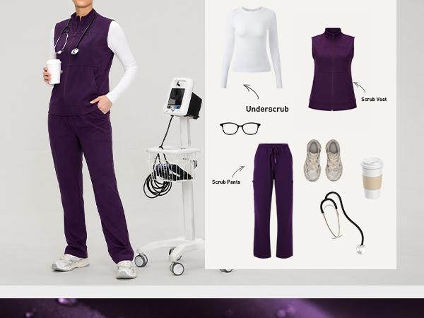 COZYSCRUBS Women's Fitted Scrubs Vest, Comfort Fit Stretch Workwear Uniform with 3 Pockets for Nurse Style & Clinical Uniform Healthcare Professionals