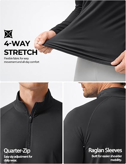 Men's UPF 50+ Quarter Zip Sun Protection Long Sleeve Golf Shirt