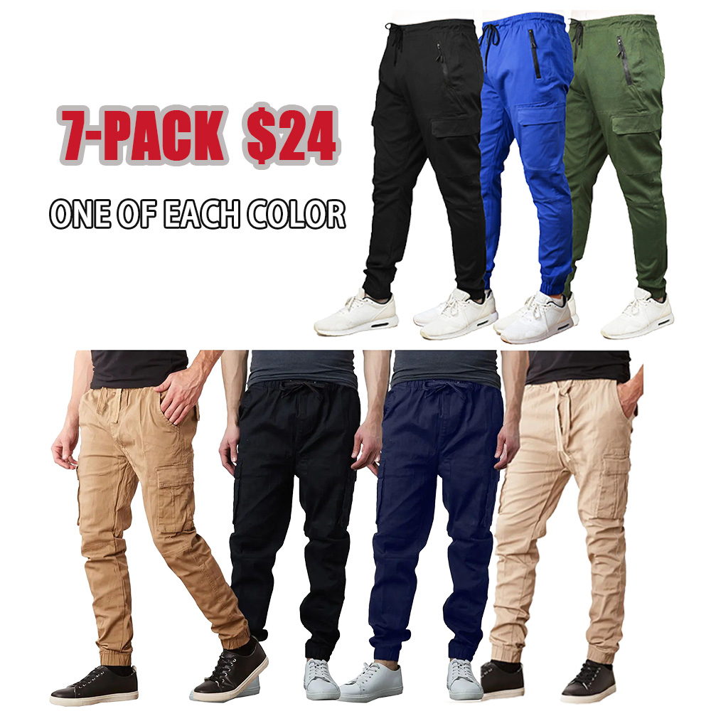 3-Pack Men's Cotton Flex Stretch Cargo Combat Jogger Pants (Sizes, S-2XL)