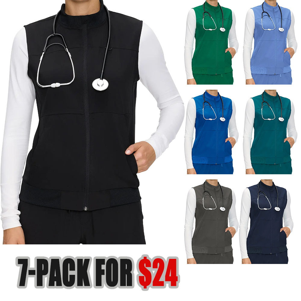 Women's Fitted Scrubs Vest, Comfort Fit Stretch Workwear Uniform with 3 Pockets
