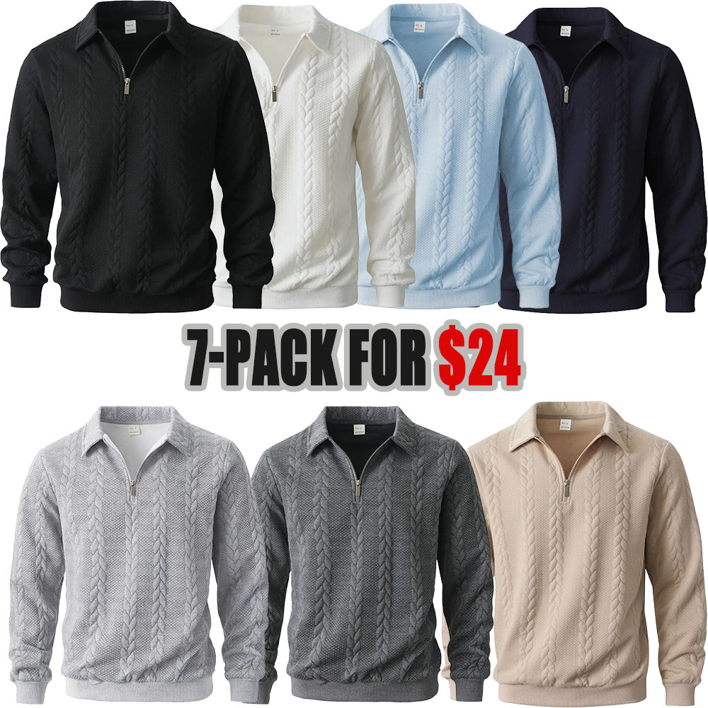Men's Spring Outfits Knitted Polo Neck Long Sleeve Fitted Knitwear Sweatshirt for Daily Wear