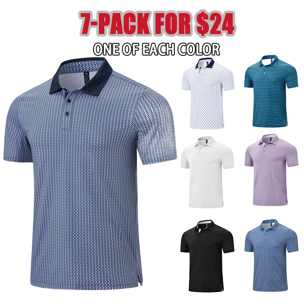 Men's Classic Polo Shirts Contrast Collar Short Sleeve Casual Solid Stylish and Printed Polo Stretch Quick Dry Performance Golf Outdoor Work Polo Shirts for Men' Top