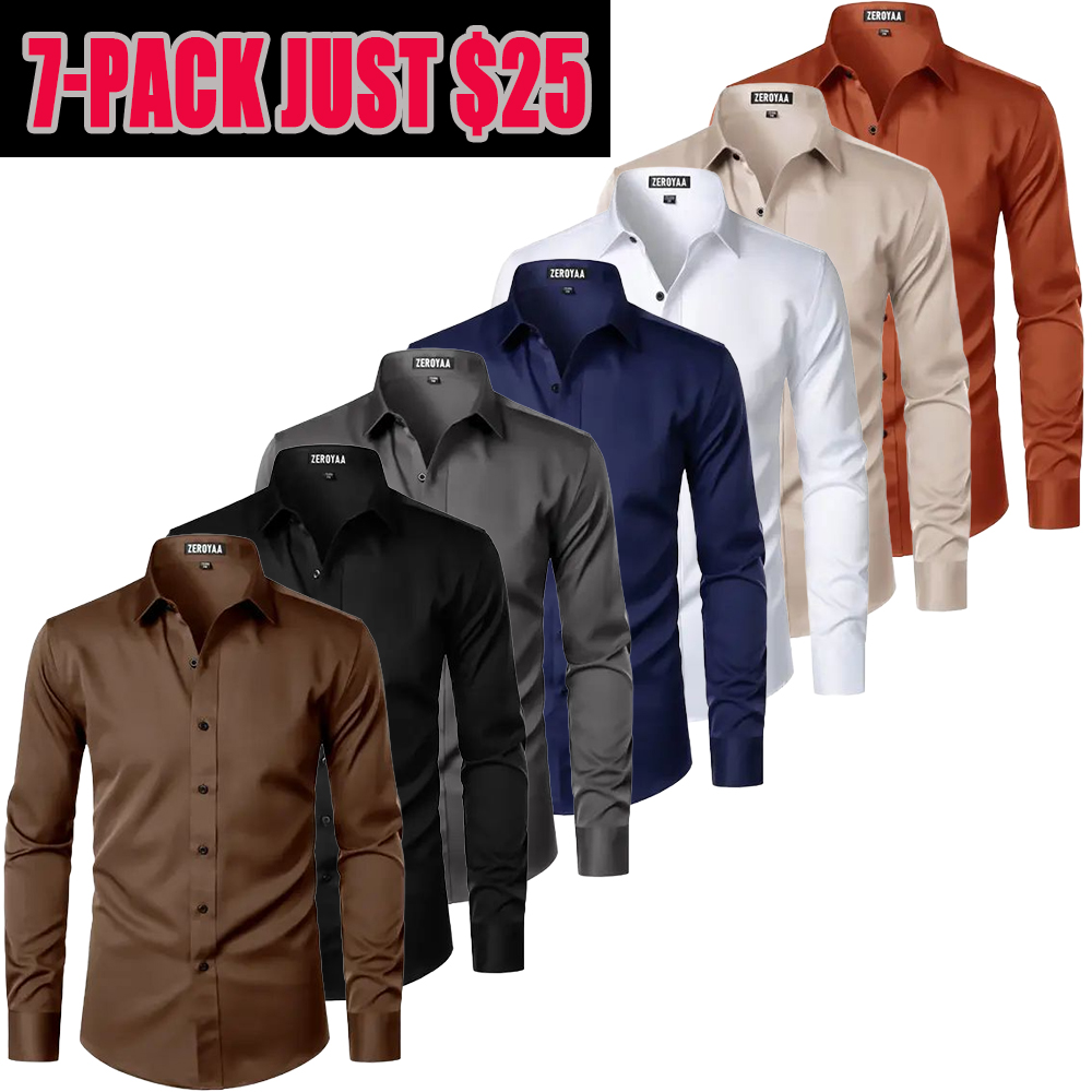 Men's Long Sleeve Dress Shirt Modern Slim Fit Wrinkle