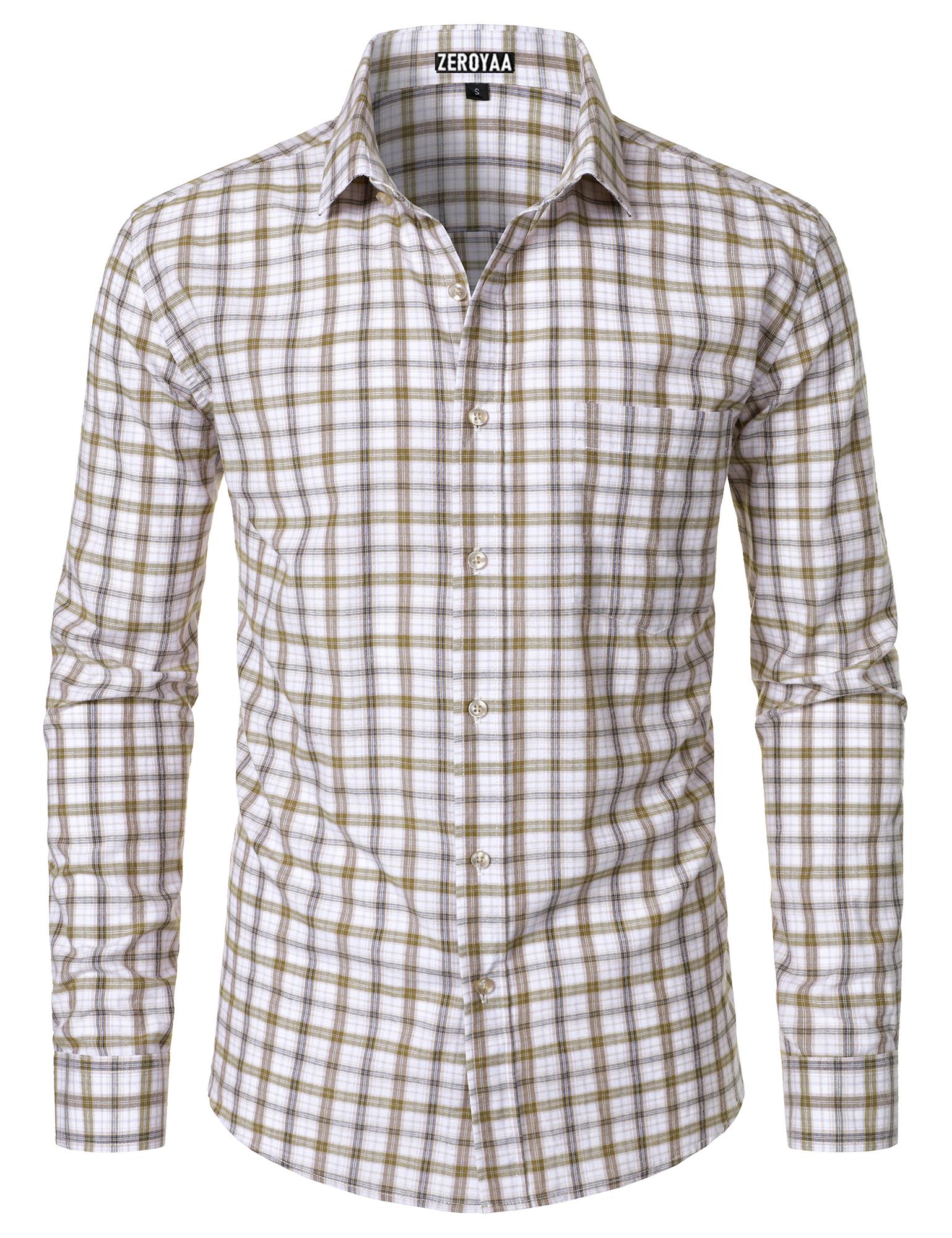 ZEROYAA Men's Plaid Long Sleeve Dress Shirt Formal Gingham Slim Fit Button Down Shirts with Lightweight Casual Classic Birthday Fashion