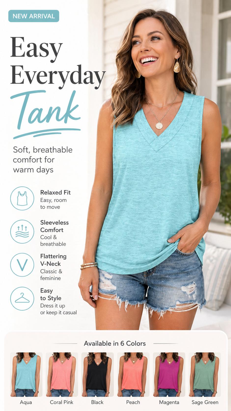 WIHOLL Tank Tops for Women Summer V Neck T Shirts Trendy Sleeveless Basic Tee Loose Fit 2025 Fashion