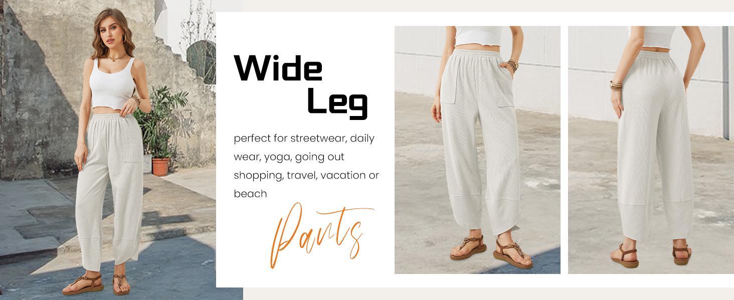Tanming Women's Baggy Wide-Leg Pants - Casual, Elastic-Waisted, Bohemian Minimalist Basic Women's Clothes Bottom with Pockets,summerwins Tanming Women's Baggy Wide-Leg Pants - Casual, Elastic-Waisted, Bohemian Minimalist Basic Women's Clothes Bottom with Pockets,summerwins