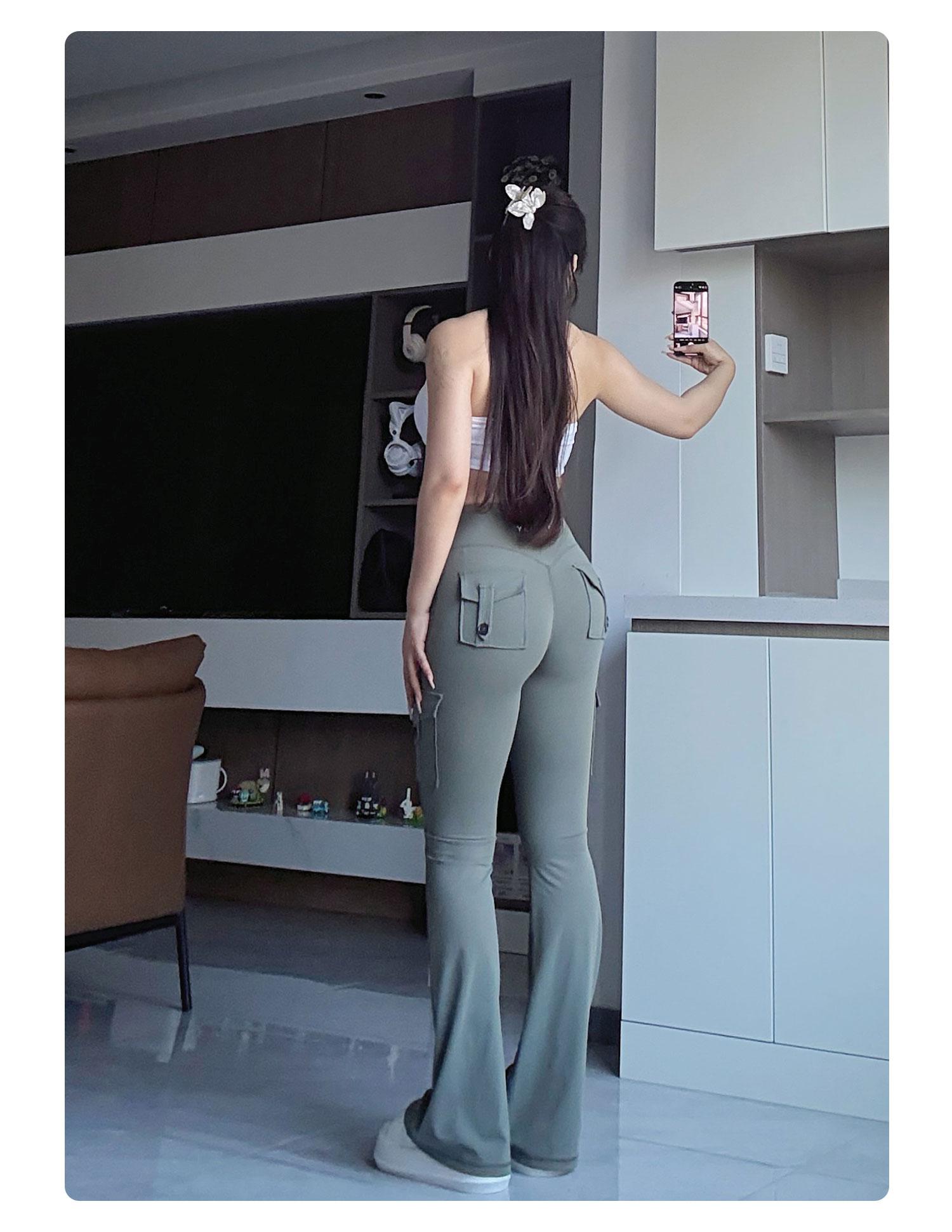 YEOREO CoreFlex Women's Workout Flare Leggings with Pockets Hidden Scrunch High Waisted Cargo Gym Yoga No Front Seam Leggings Flared Joggers Fitness Outfit Camouflage Sports Pants 75% Nylon 25% Spandex