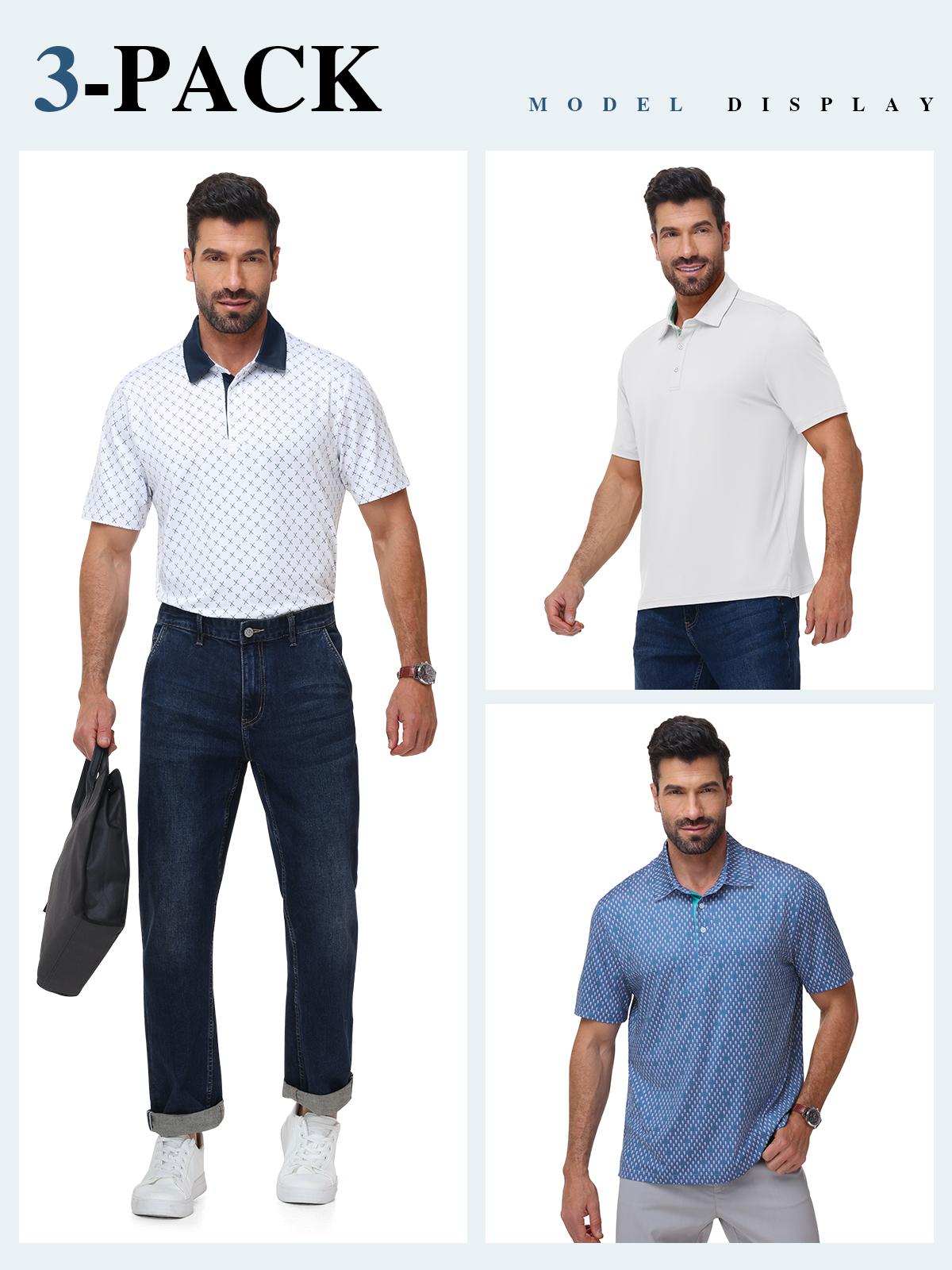 【Creator's Pick】1/3 PACK YSENTO Men's Classic Polo Shirts Contrast Collar Short Sleeve Casual Solid Stylish and Printed Polo Stretch Quick Dry Performance Golf Outdoor Work Polo Shirts for Men' Top