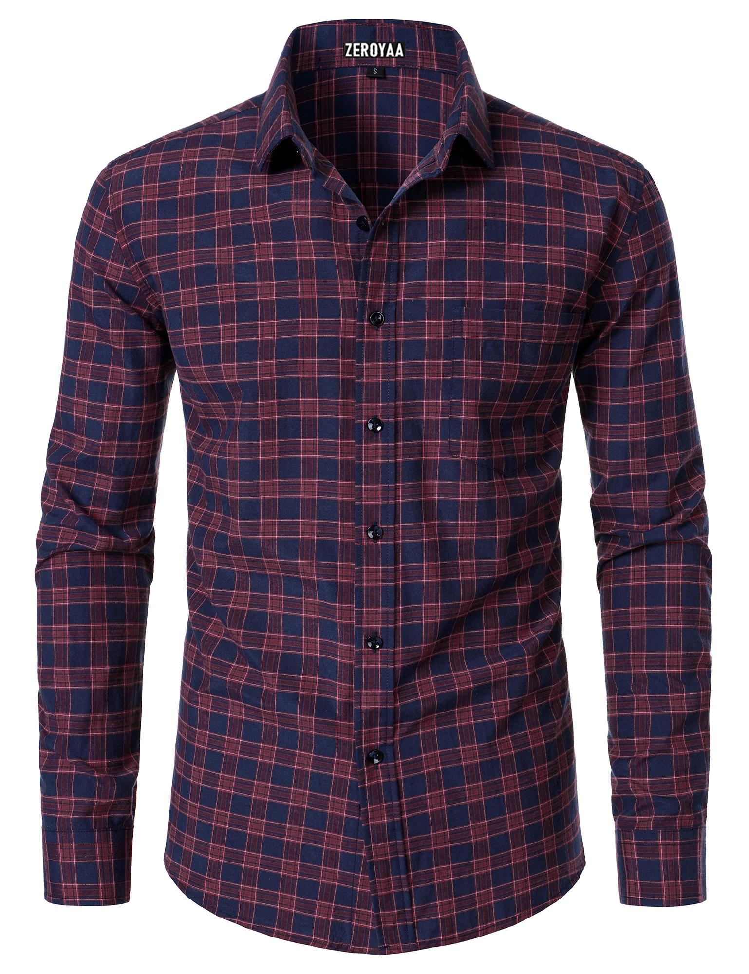 ZEROYAA Men's Plaid Long Sleeve Dress Shirt Formal Gingham Slim Fit Button Down Shirts with Lightweight Casual Classic Birthday Fashion