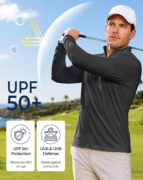 Men's UPF 50+ Quarter Zip Sun Protection Long Sleeve Golf Shirt