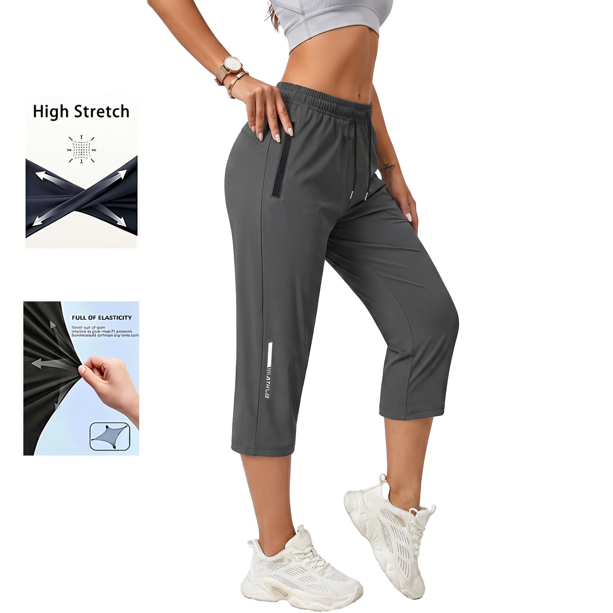4-pack women&rsquo;s casual, comfortable loose pants&mdash;recommended for summer beach trips and vacations; includes pockets, stretchy fabric, and a summery vibe; seven-eighths length for women. Activewear Athletic