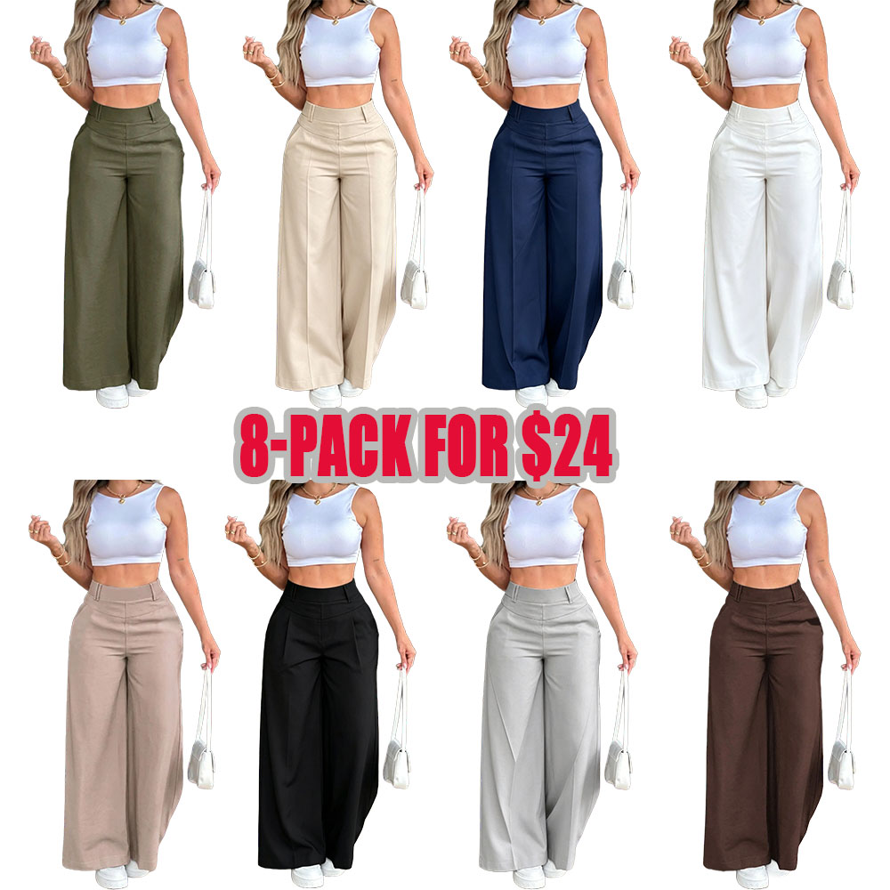 Women's Casual High-Waist Flowy Wide-Leg Pants, Comfortable Loose-Fit Trousers