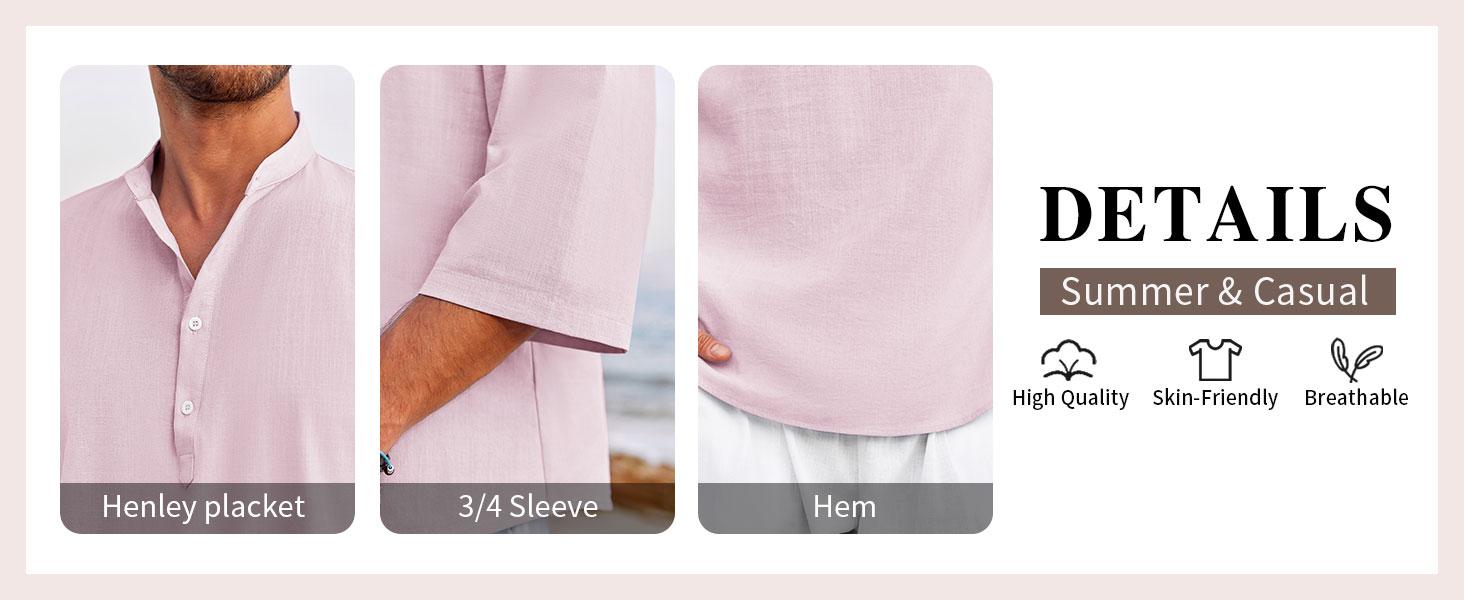 Runcati Mens 70% Cotton 30% Linen Shirts Casual Cotton 3/4 Sleeve Regular-Fit Henley T-Shirt Summer Lightweight Beach Yoga Tops Runcati Mens 70% Cotton 30% Linen Shirts Casual Cotton 3/4 Sleeve Regular-Fit Henley T-Shirt Summer Lightweight Beach Yoga Tops