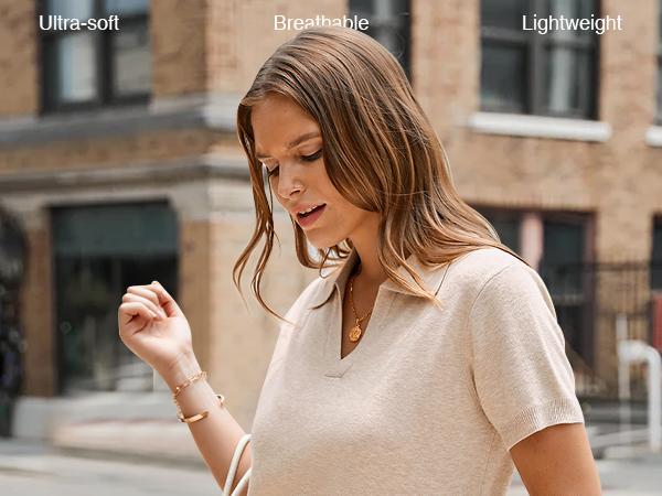 Arach&Cloz Women's Soft Wool Blend Polo Sweater Top Short Sleeve Chic Summer Outfit SummerVibes 2026 Arach&Cloz Women's Soft Wool Blend Polo Sweater Top Short Sleeve Chic Summer Outfit SummerVibes 2026
