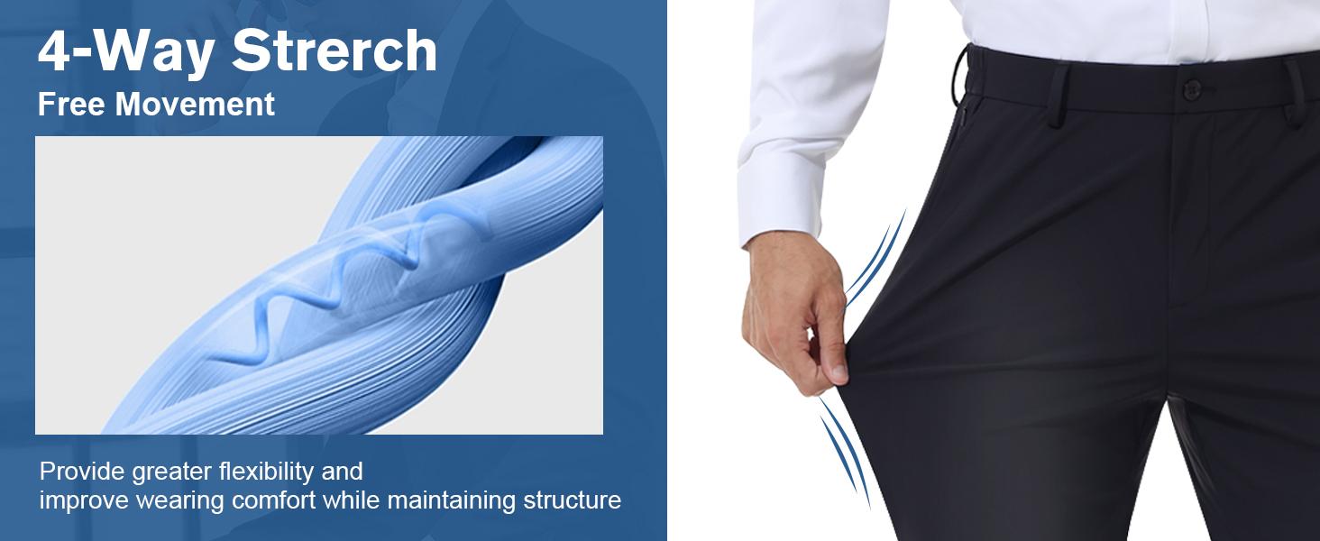 Alimens&Gentle Men's Stretch Dress Pants No Iron Golf Pants Expandable Waist Flat Front Business Casual Formal  Pants