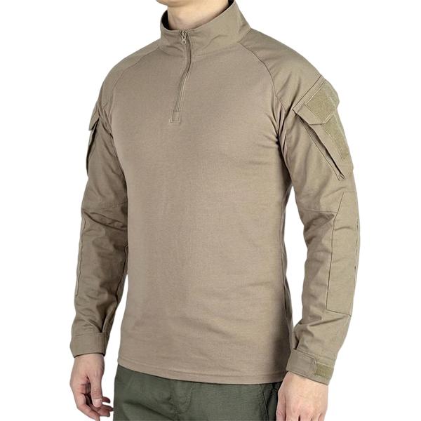 Men&rsquo;s long-sleeve top with a half zipper and stand collar, available in six colors; camouflage color-block design, stretchy and breathable for outdoor wear.