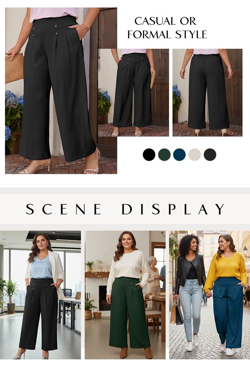 Eytino Womens Plus Size Wide Leg Dress Pants High Waisted Pleated Business Casual Trouser Office Work Palazzo Pants(1X-5X)