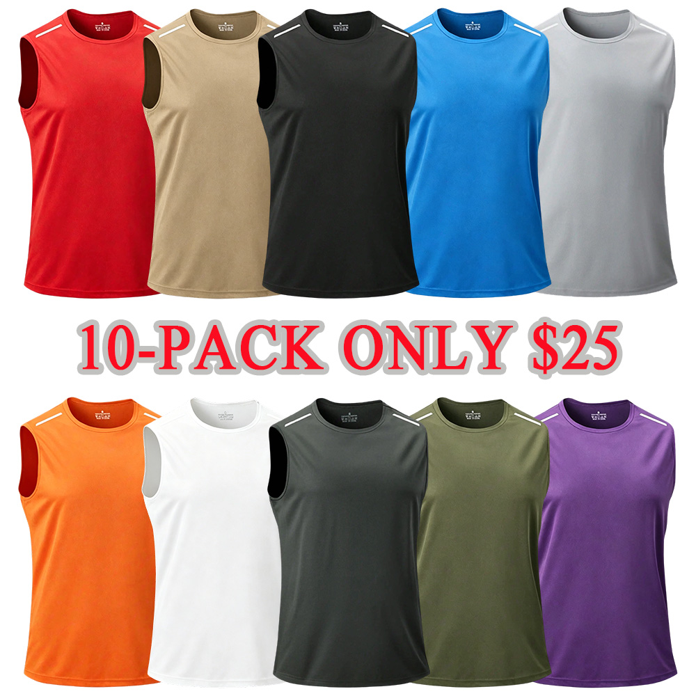 10-Pack Quick-Dry Sleeveless Sports Vest with Reflective Shoulder Strips