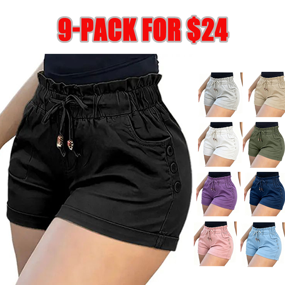 Women's Relaxed Petal-Waist Short Bottoms - Single Piece, Ruffle Waistband, Front Pockets