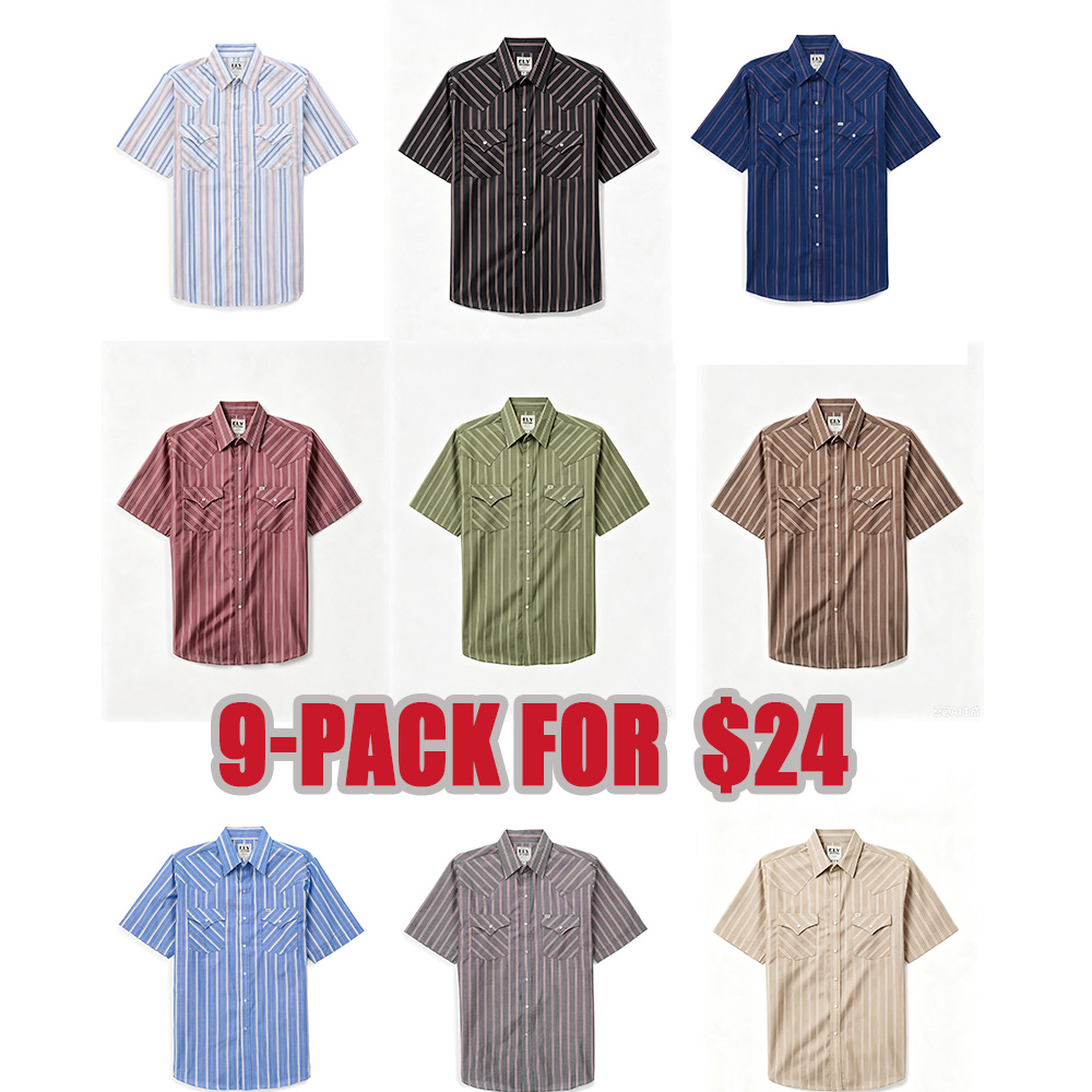 Men's Short-Sleeve Stripe Western Snap Shirt, Menswear Tops with Functional Fabric and Pocket, Shortsleeve, Classic, Polyester, Casual, Male Clothing