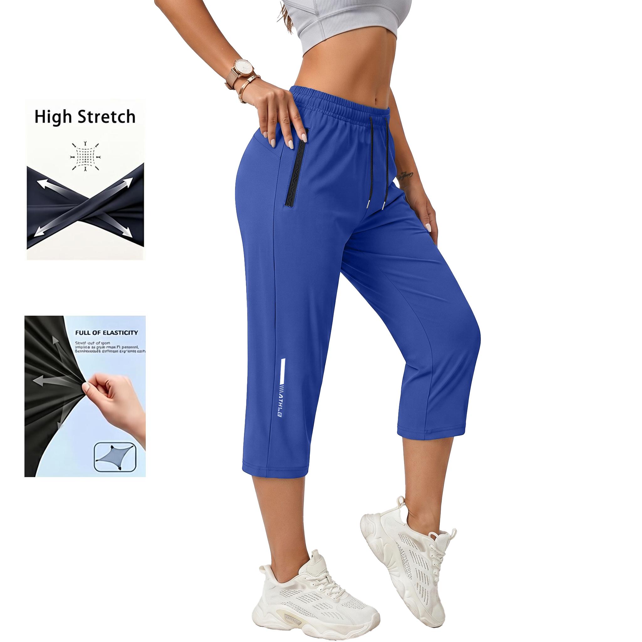 4-pack women&rsquo;s casual, comfortable loose pants&mdash;recommended for summer beach trips and vacations; includes pockets, stretchy fabric, and a summery vibe; seven-eighths length for women. Activewear Athletic