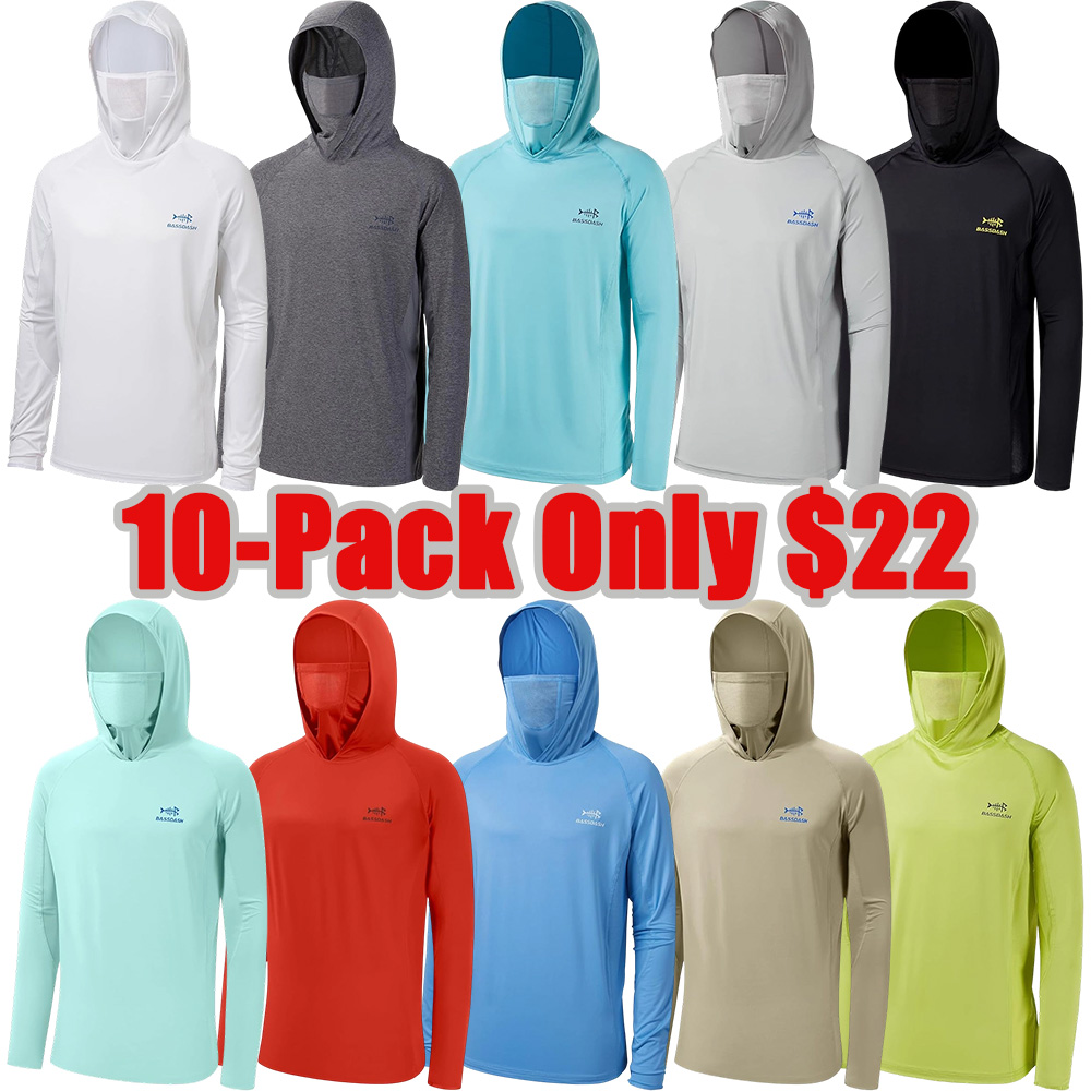 UPF 50+ Men’s Long Sleeve Fishing Shirt with Mask UV Neck Gaiter Hoodie