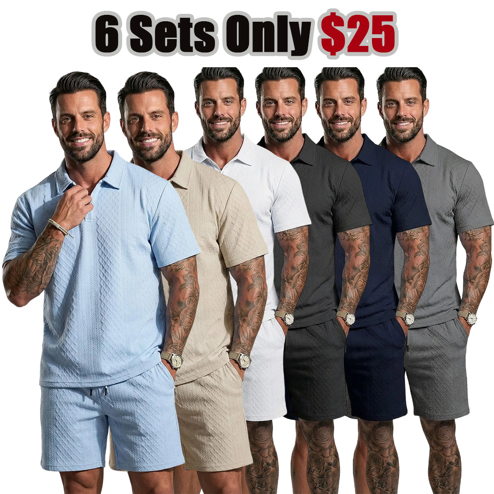 Men’s Polo Shirt & Drawstring Shorts Set – Breathable Casual 2-Piece Outfit