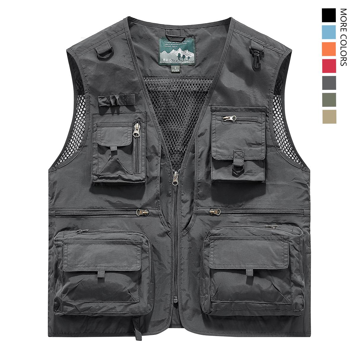 Made from 100% nylon, anti-static design ensures safety (true size). Men&rsquo;s fashion quick-dry mesh casual outdoor multi-pocket fishing photography vest/work vest jacket with multiple pockets, suitable for outdoor activities.