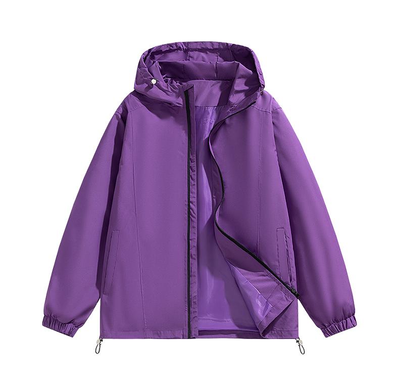 Men&rsquo;s Loose-Fit Hooded Windproof Waterproof Polyester Plain Long-Sleeve Tops - Adjustable Drawstring Hem, Zipper Closure, Casual Outdoor Menswear Outerwear for Everyday Wear