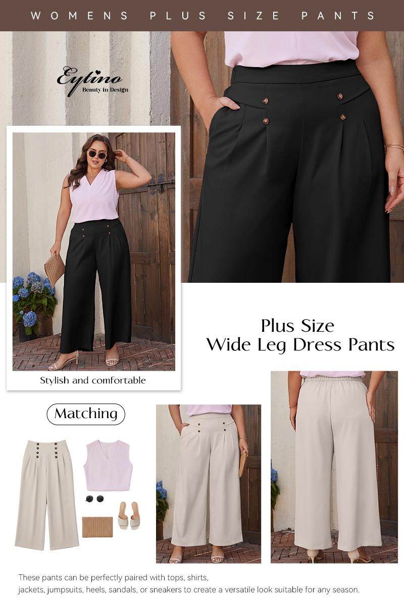 Eytino Womens Plus Size Wide Leg Dress Pants High Waisted Pleated Business Casual Trouser Office Work Palazzo Pants(1X-5X)