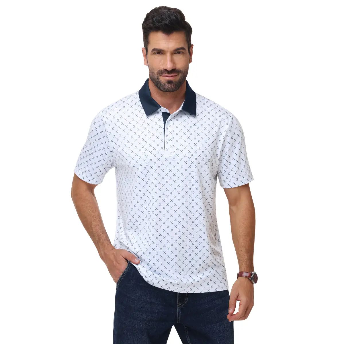 Men's Classic Polo Shirts Contrast Collar Short Sleeve Casual Solid Stylish and Printed Polo Stretch Quick Dry Performance Golf Outdoor Work Polo Shirts for Men' Top