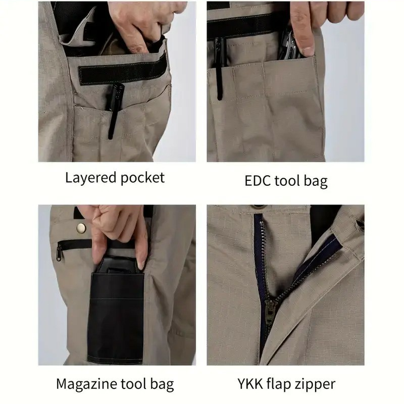 Men's Tactical Work Pants with Multi-Pocket Zipper Design