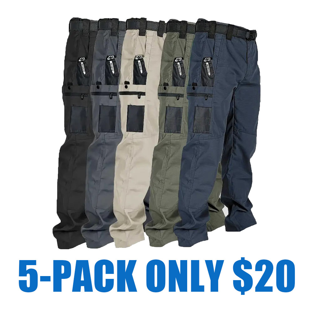 Men's Tactical Work Pants with Multi-Pocket Zipper Design