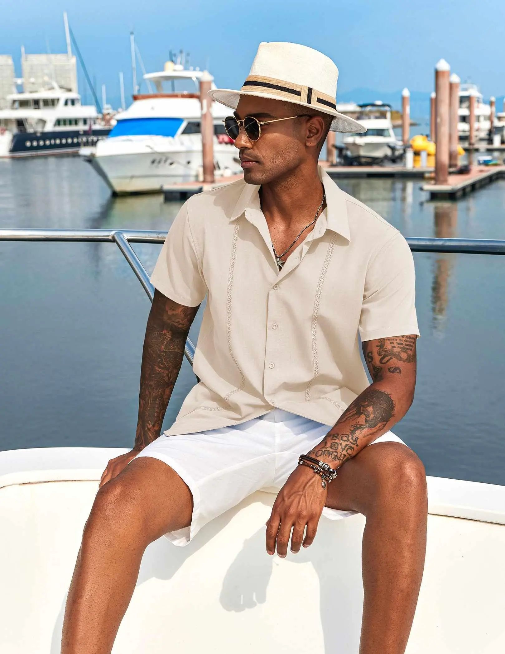 Mens Cuban Guayabera Short Sleeve Shirt Casual Summer Beach Tops Button Down Untucked Shirts