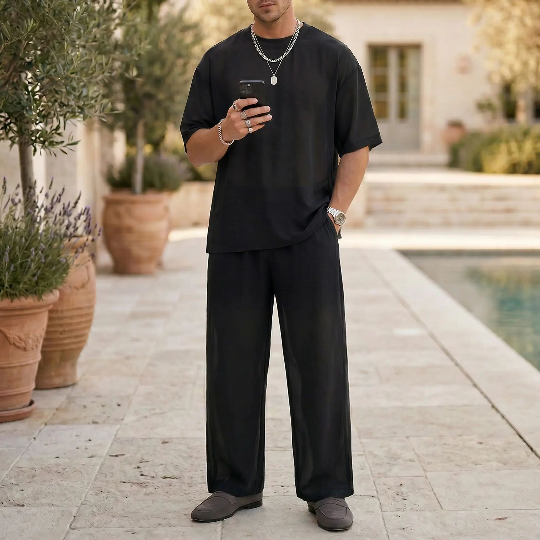 Men's 2-Piece Oversized Minimalist Sheer Set
