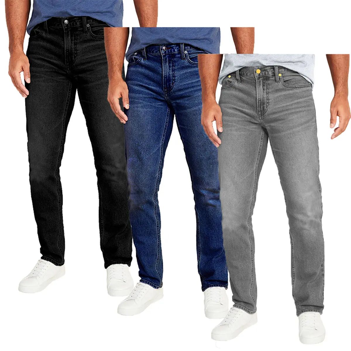 Men's 3-Pack Flex Stretch Slim Straight Jeans with 5 Pockets Denim Fabric Menswear