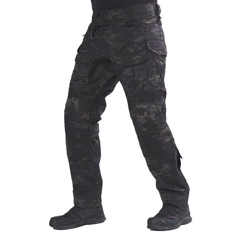 Men's Multi-Pocket Tactical Work Pants, Knee-Padded Combat Pants